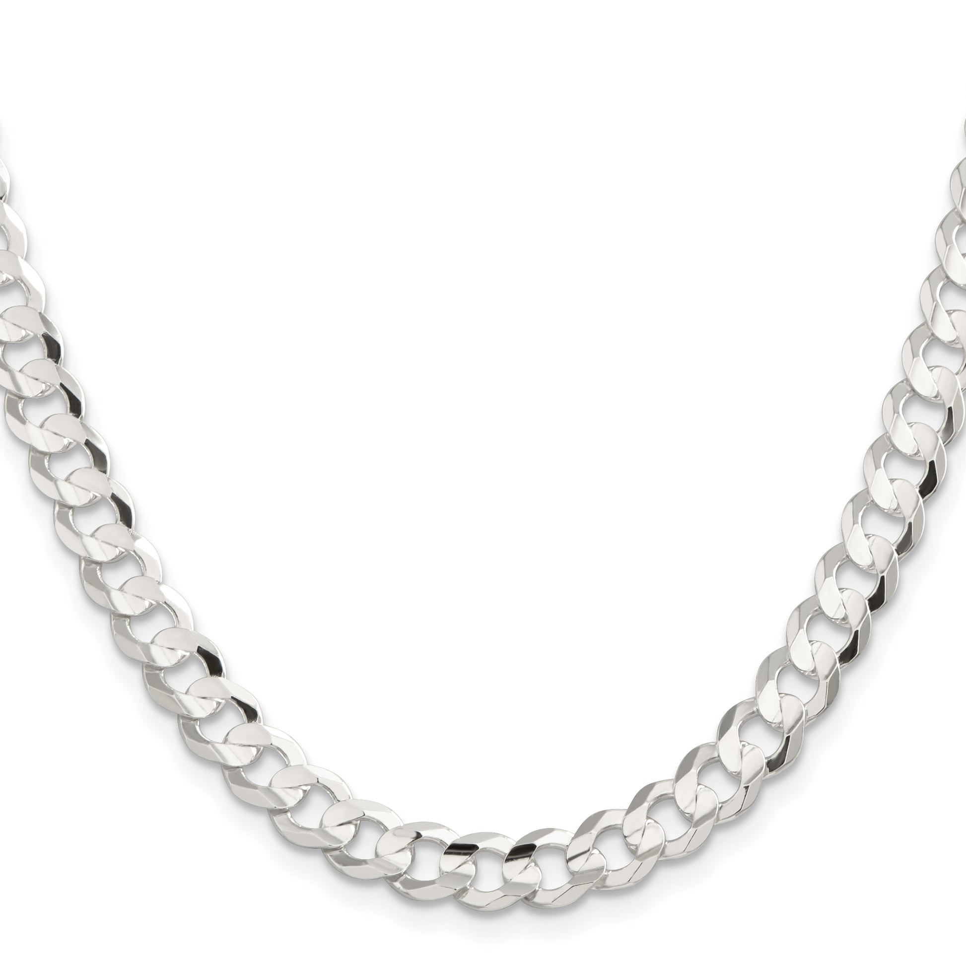 24 Inch Sterling Silver 7.8mm Concave Beveled Curb Chain Necklace