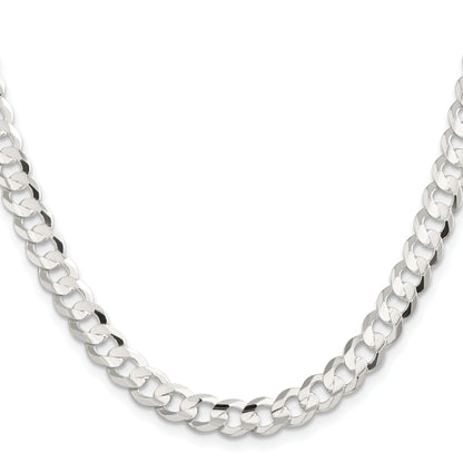 24 Inch Sterling Silver 7.8mm Concave Beveled Curb Chain Necklace
