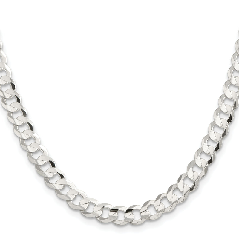 24 Inch Sterling Silver 7.8mm Concave Beveled Curb Chain Necklace