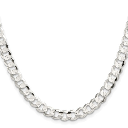 20 Inch Sterling Silver 7.8mm Concave Beveled Curb Chain Necklace