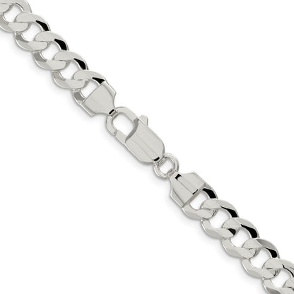 26 Inch Sterling Silver 7.8mm Concave Beveled Curb Chain Necklace