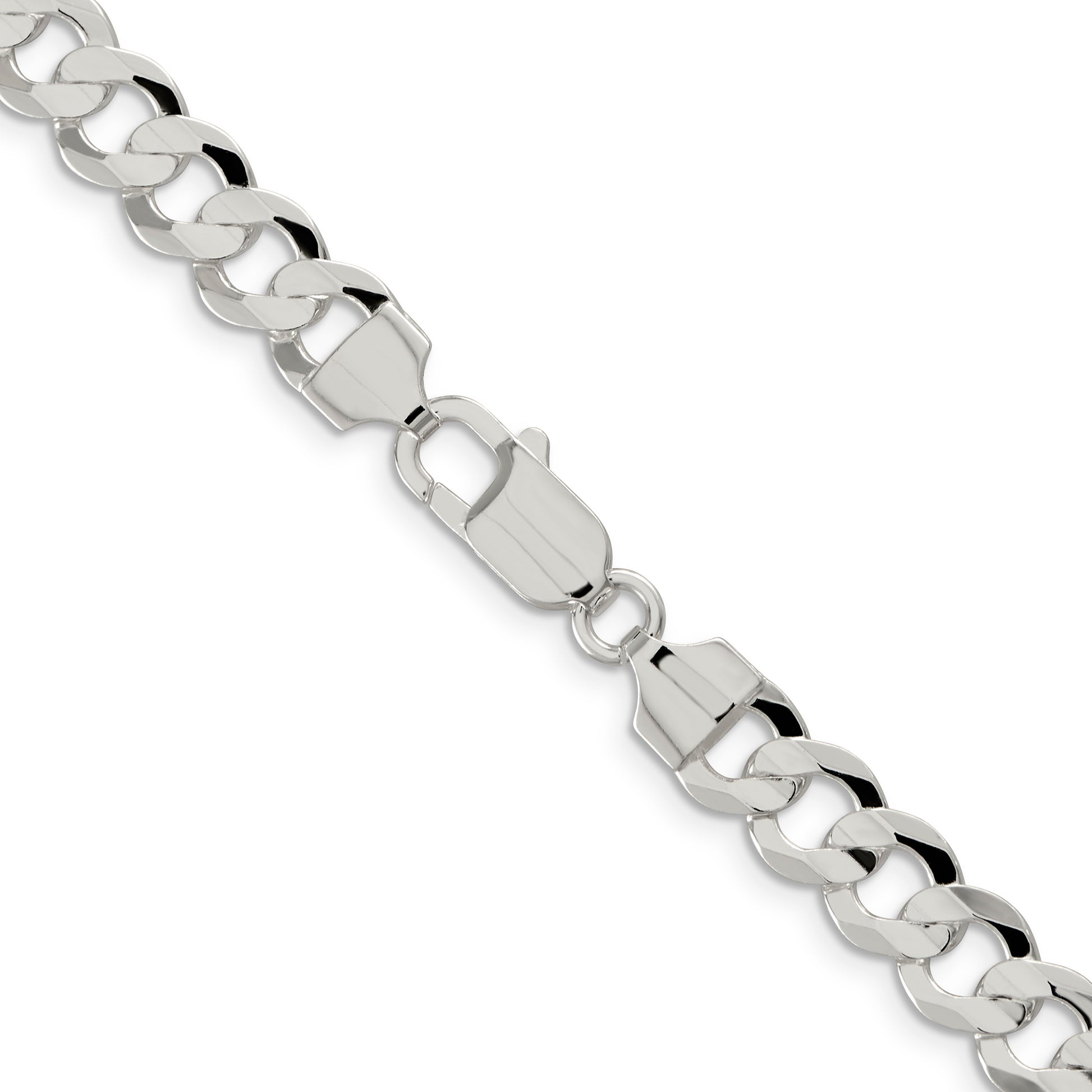 24 Inch Sterling Silver 7.8mm Concave Beveled Curb Chain Necklace