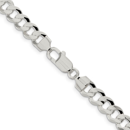 24 Inch Sterling Silver 7.8mm Concave Beveled Curb Chain Necklace