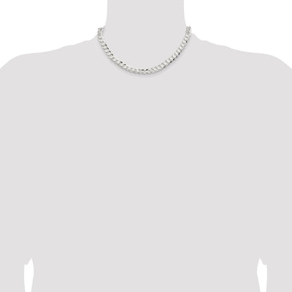 16 Inch Sterling Silver 7.8mm Concave Beveled Curb Chain Necklace