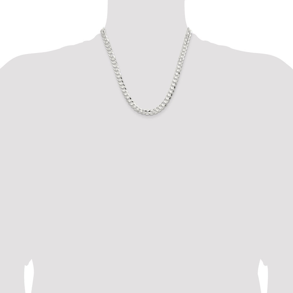 20 Inch Sterling Silver 7.8mm Concave Beveled Curb Chain Necklace