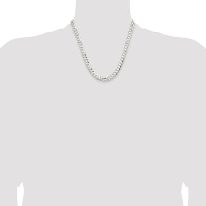 20 Inch Sterling Silver 7.8mm Concave Beveled Curb Chain Necklace