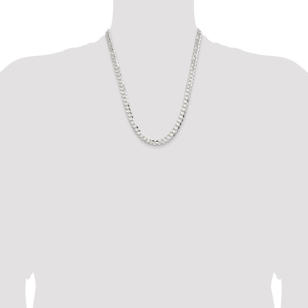 22 Inch Sterling Silver 7.8mm Concave Beveled Curb Chain Necklace