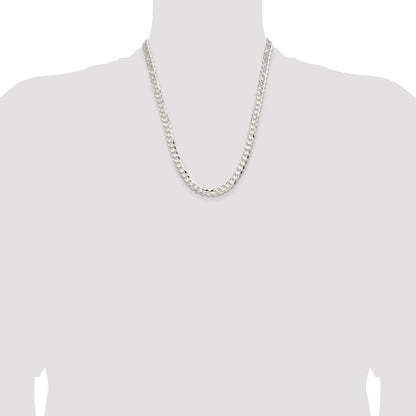 22 Inch Sterling Silver 7.8mm Concave Beveled Curb Chain Necklace