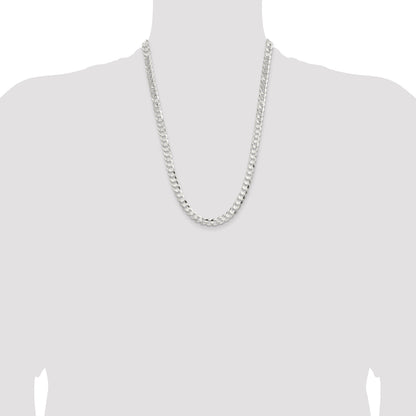 24 Inch Sterling Silver 7.8mm Concave Beveled Curb Chain Necklace