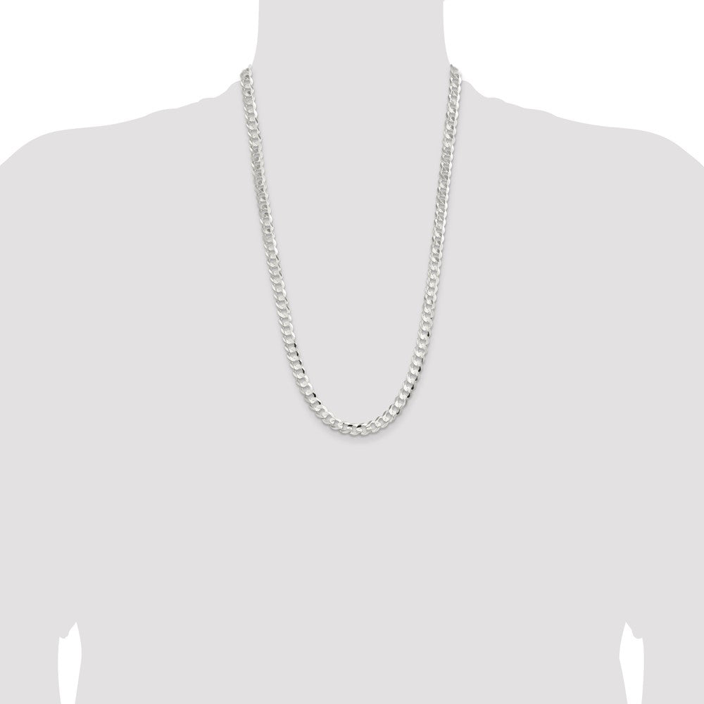 26 Inch Sterling Silver 7.8mm Concave Beveled Curb Chain Necklace