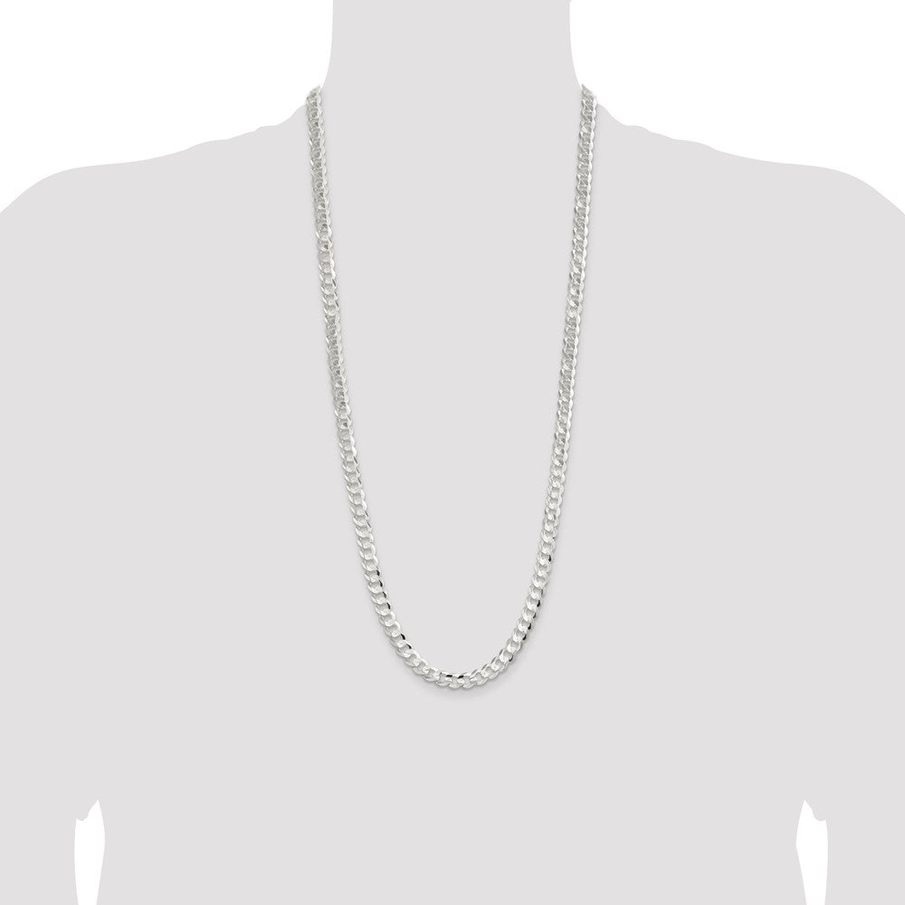 30 Inch Sterling Silver 7.8mm Concave Beveled Curb Chain Necklace