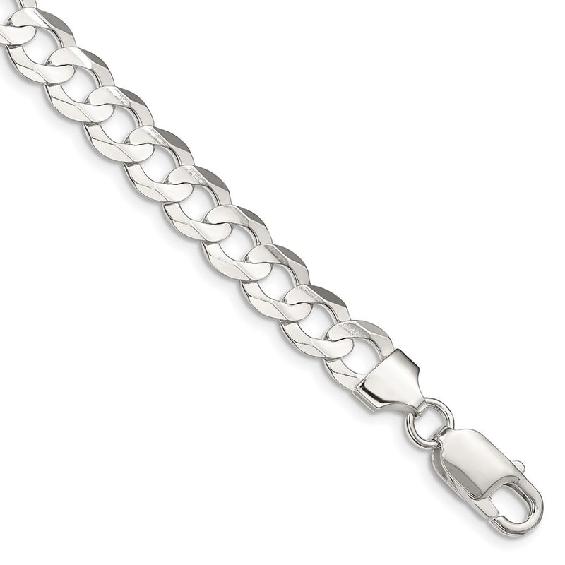7 Inch Sterling Silver 7.8mm Concave Beveled Curb Chain Bracelet