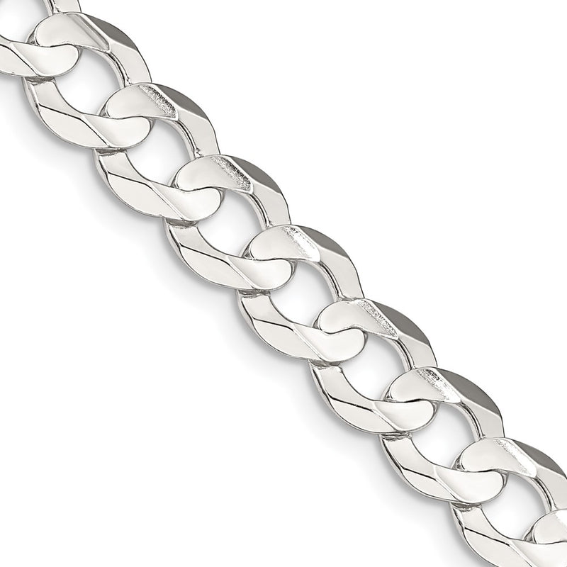 26 Inch Sterling Silver 7.8mm Concave Beveled Curb Chain Necklace