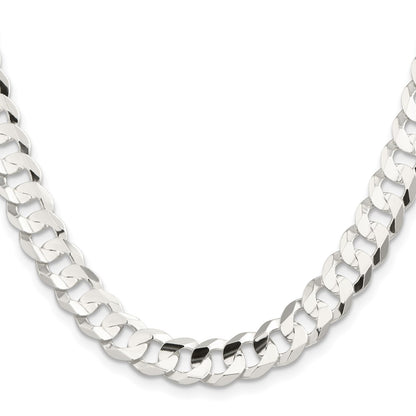 18 Inch Sterling Silver 9.75mm Concave Beveled Curb Chain Necklace