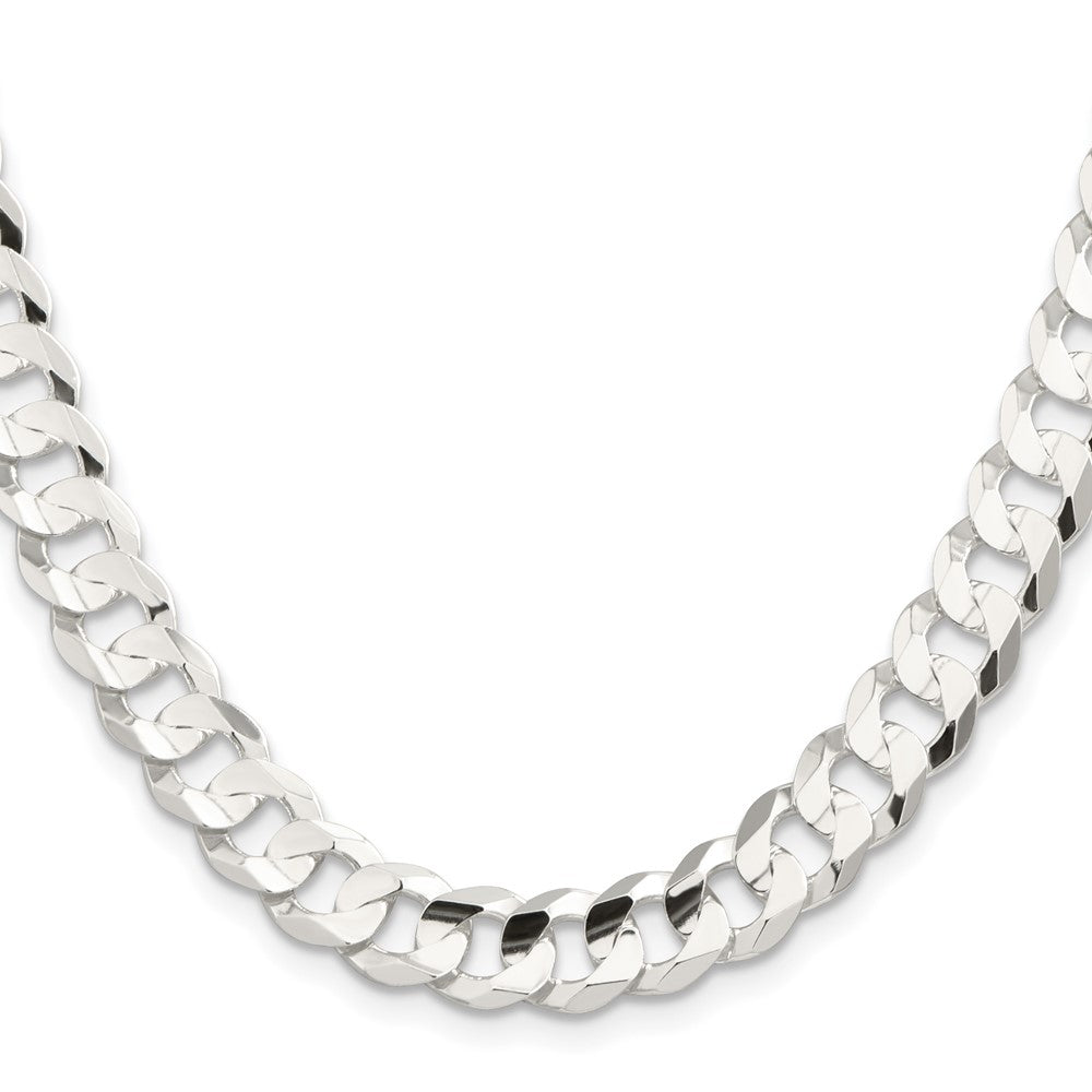 26 Inch Sterling Silver 9.75mm Concave Beveled Curb Chain Necklace