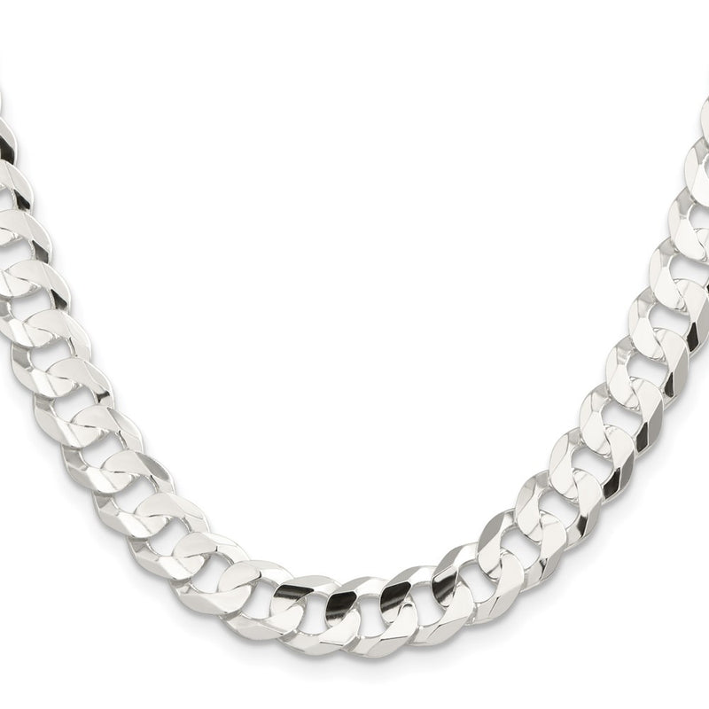 26 Inch Sterling Silver 9.75mm Concave Beveled Curb Chain Necklace