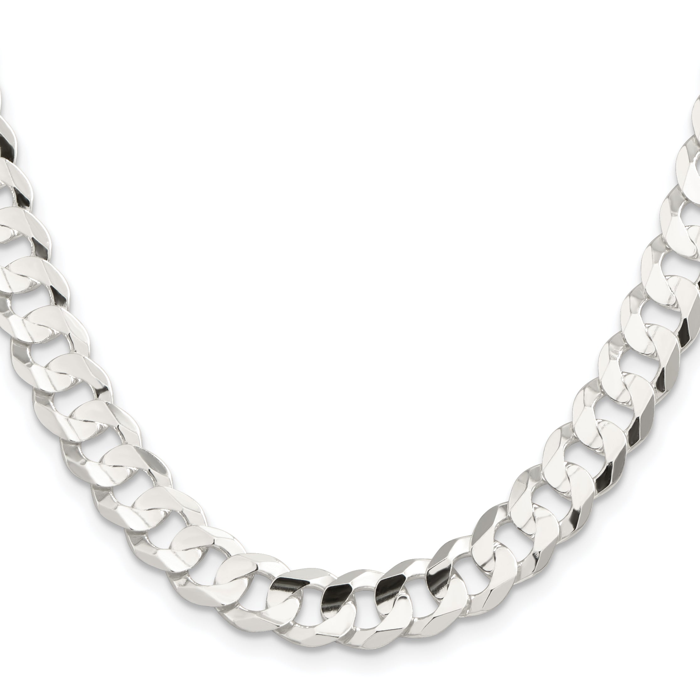 24 Inch Sterling Silver 9.75mm Concave Beveled Curb Chain Necklace