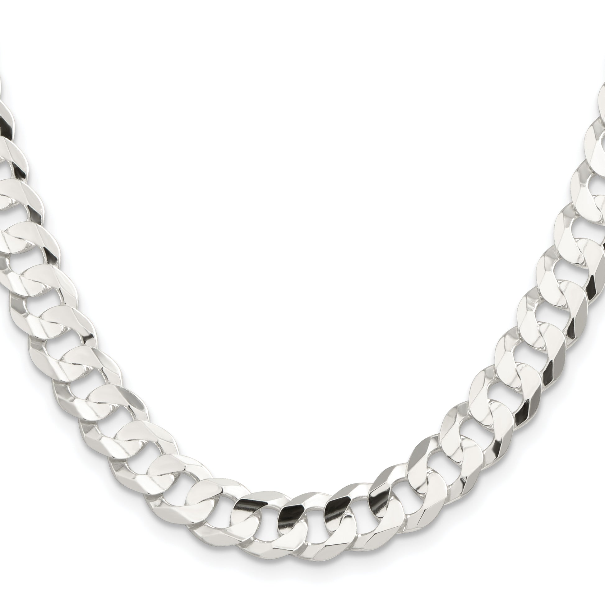 24 Inch Sterling Silver 9.75mm Concave Beveled Curb Chain Necklace