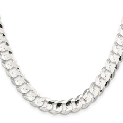 24 Inch Sterling Silver 9.75mm Concave Beveled Curb Chain Necklace