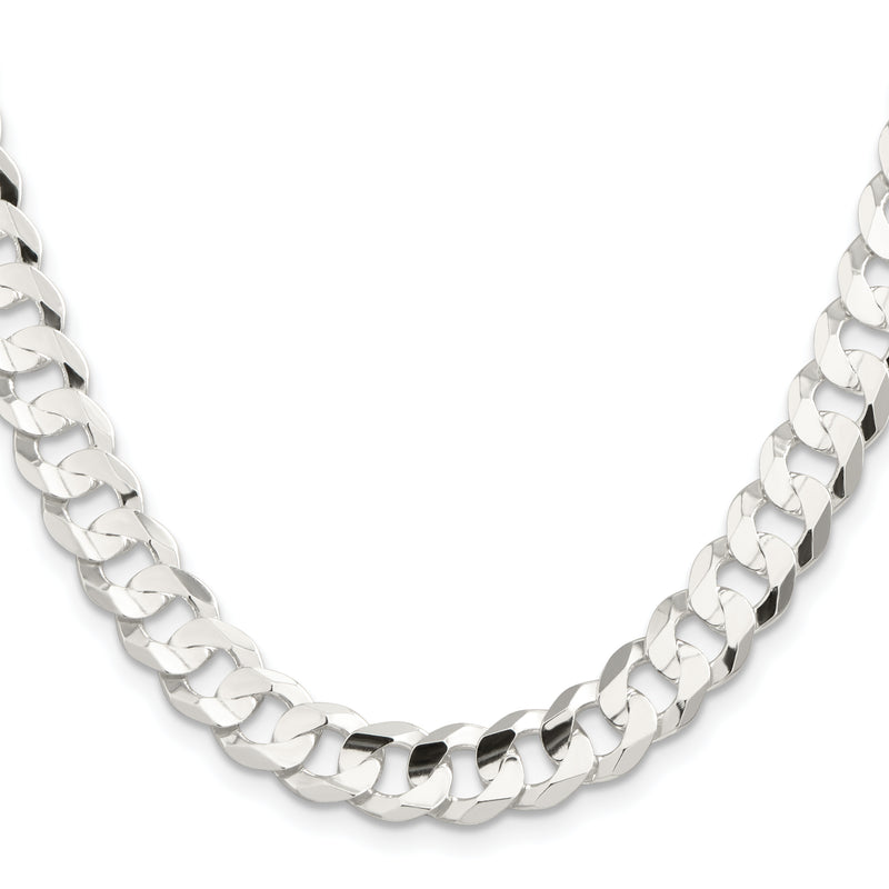 24 Inch Sterling Silver 9.75mm Concave Beveled Curb Chain Necklace