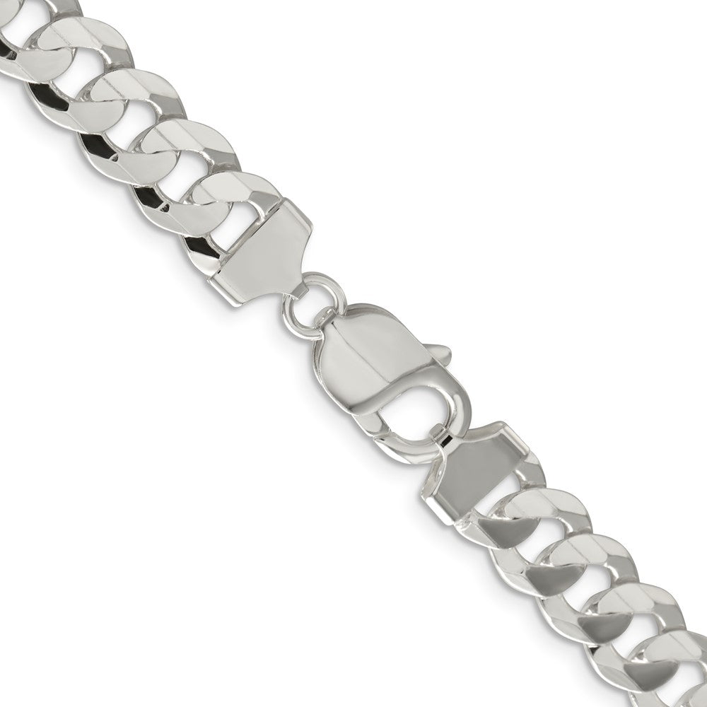 18 Inch Sterling Silver 9.75mm Concave Beveled Curb Chain Necklace