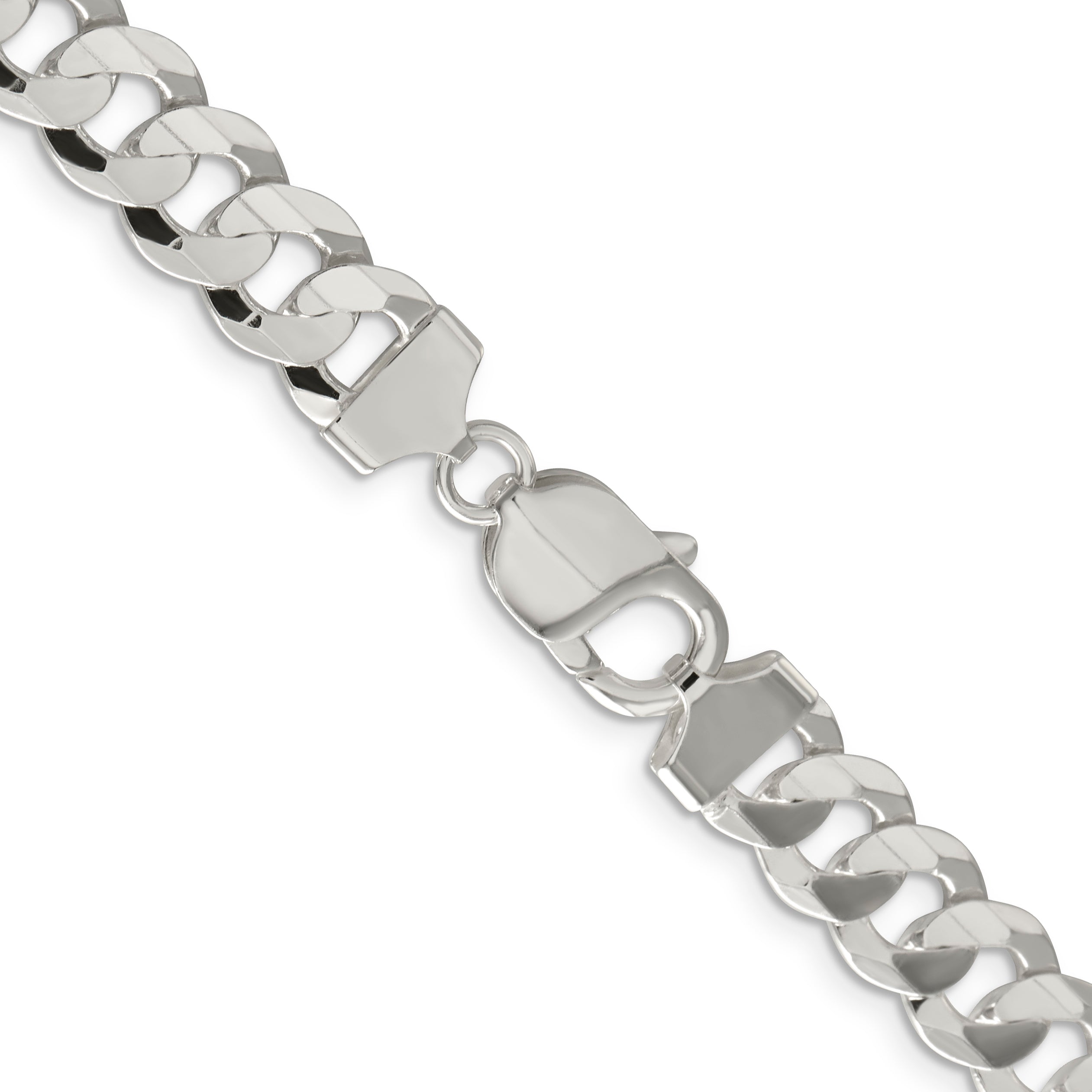 24 Inch Sterling Silver 9.75mm Concave Beveled Curb Chain Necklace