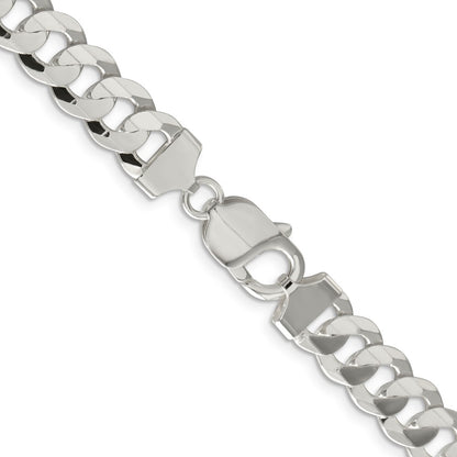 26 Inch Sterling Silver 9.75mm Concave Beveled Curb Chain Necklace