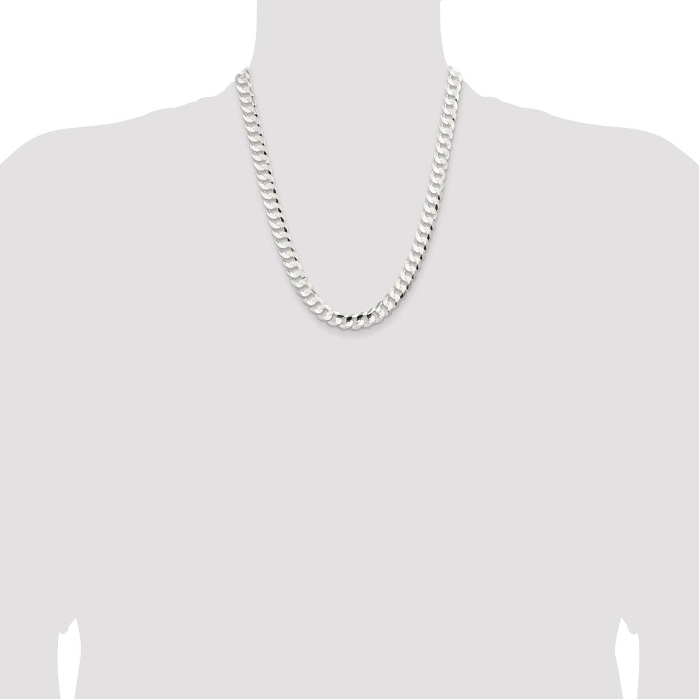 22 Inch Sterling Silver 9.75mm Concave Beveled Curb Chain Necklace