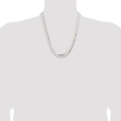 22 Inch Sterling Silver 9.75mm Concave Beveled Curb Chain Necklace