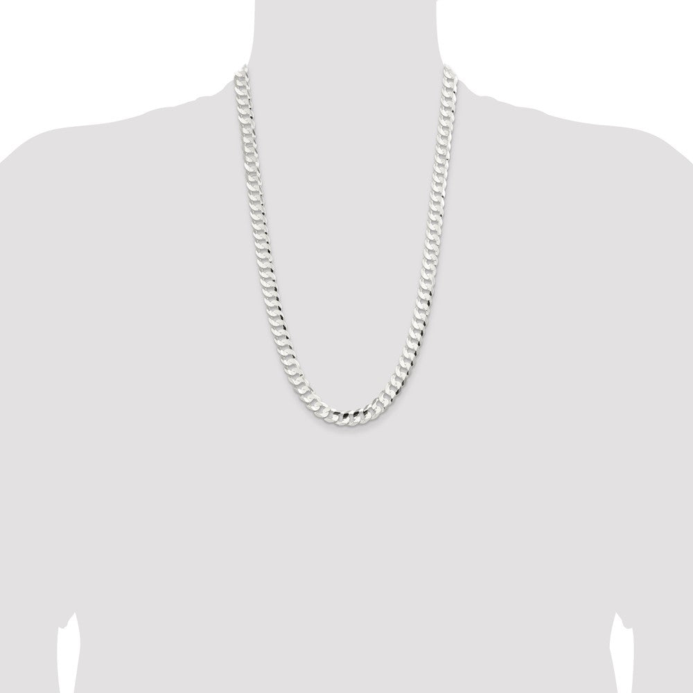 26 Inch Sterling Silver 9.75mm Concave Beveled Curb Chain Necklace