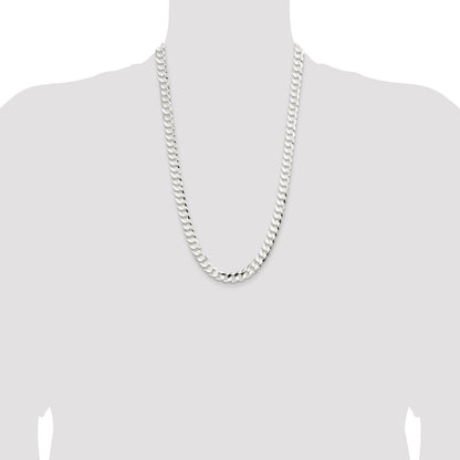 26 Inch Sterling Silver 9.75mm Concave Beveled Curb Chain Necklace