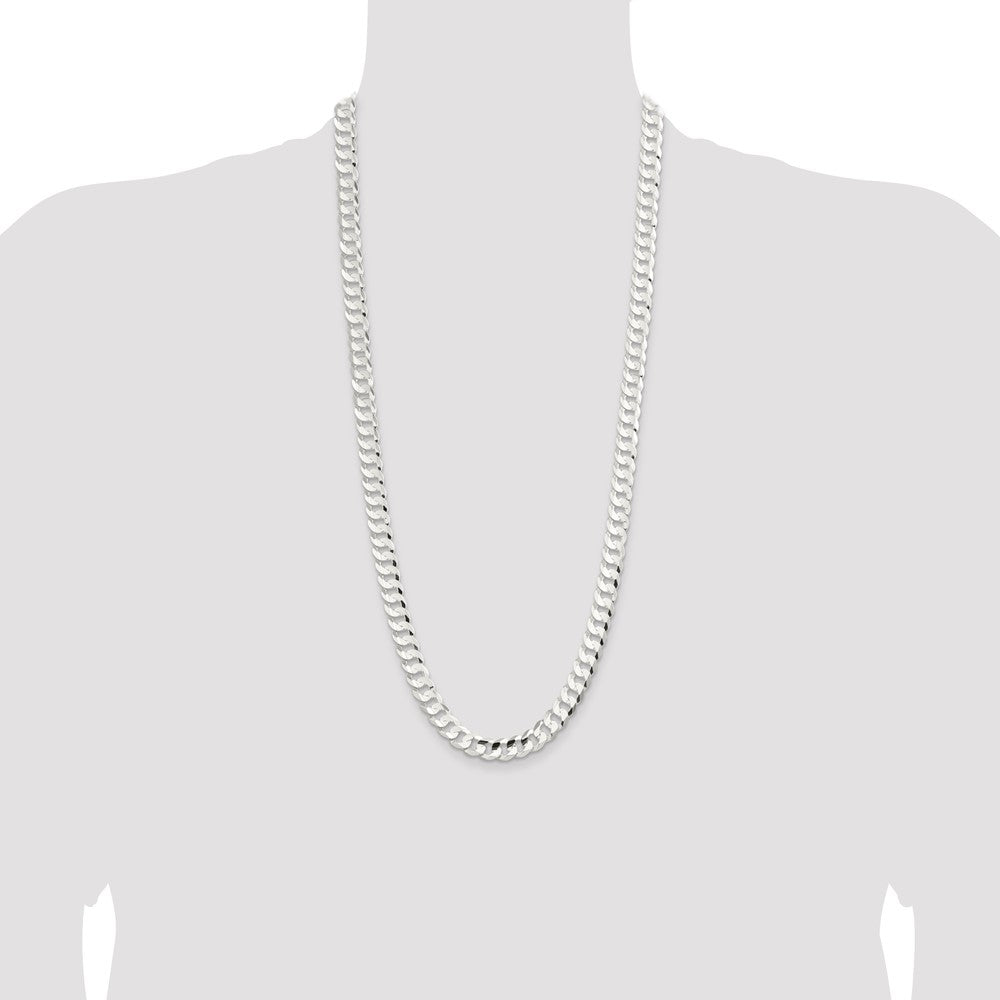 30 Inch Sterling Silver 9.75mm Concave Beveled Curb Chain Necklace