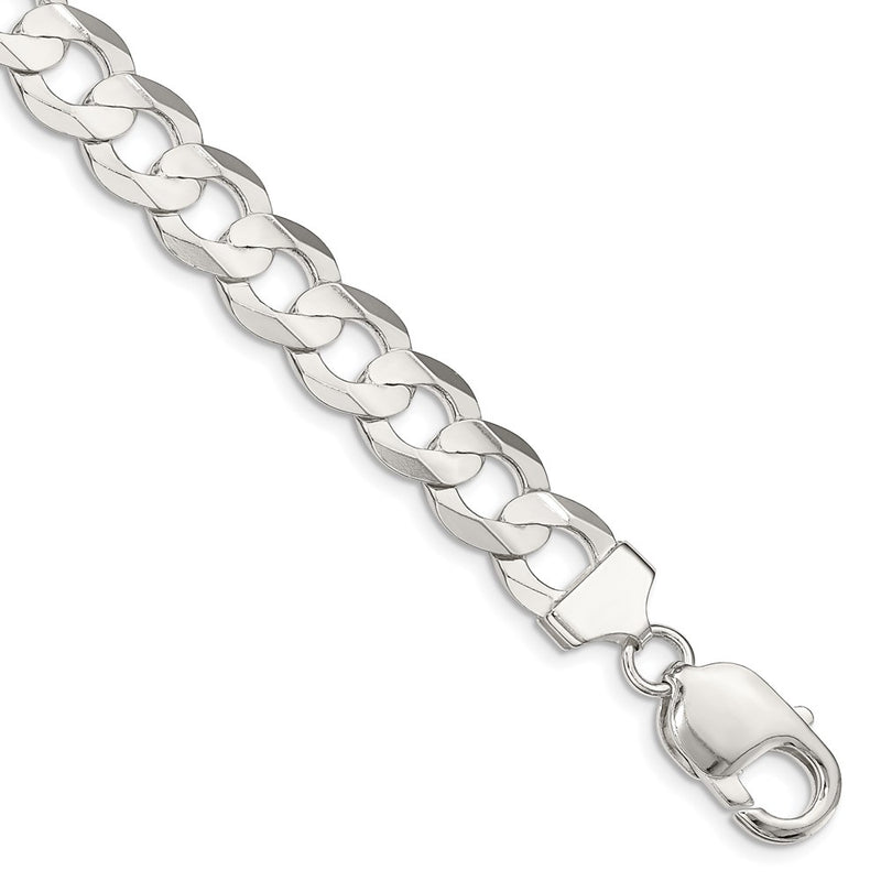 8 Inch Sterling Silver 9.75mm Concave Beveled Curb Chain Bracelet