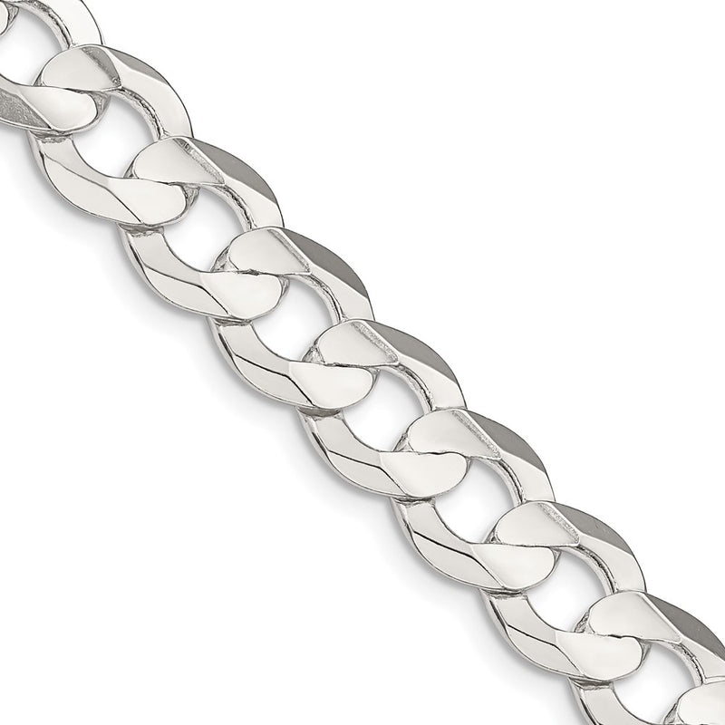 26 Inch Sterling Silver 9.75mm Concave Beveled Curb Chain Necklace