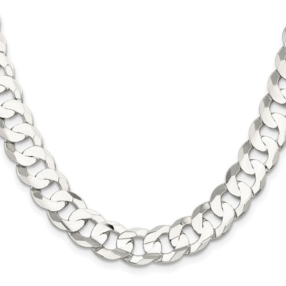 18 Inch Sterling Silver 11.9mm Concave Beveled Curb Chain Necklace
