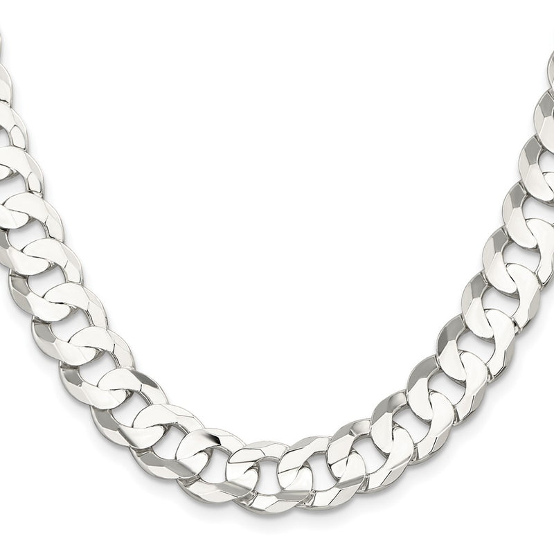 30 Inch Sterling Silver 11.9mm Concave Beveled Curb Chain Necklace