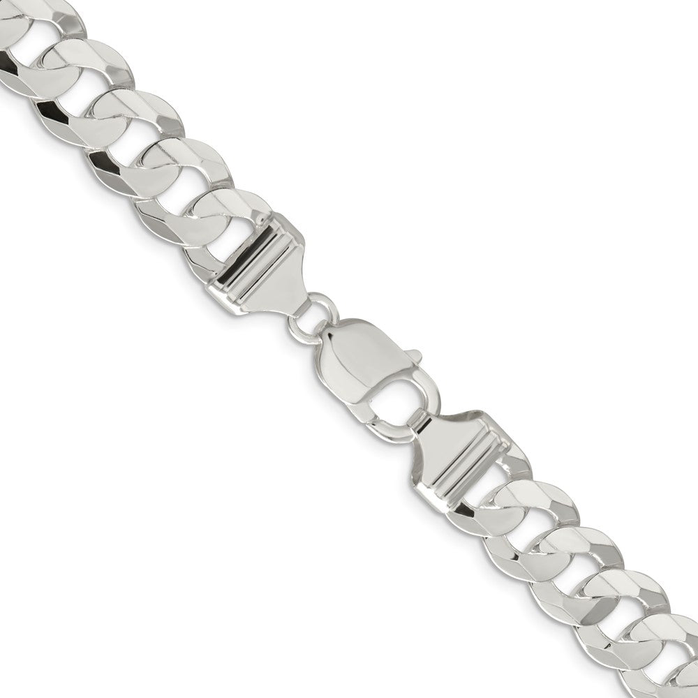 30 Inch Sterling Silver 11.9mm Concave Beveled Curb Chain Necklace
