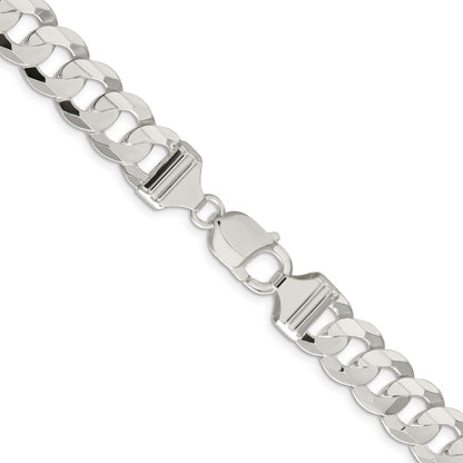 30 Inch Sterling Silver 11.9mm Concave Beveled Curb Chain Necklace