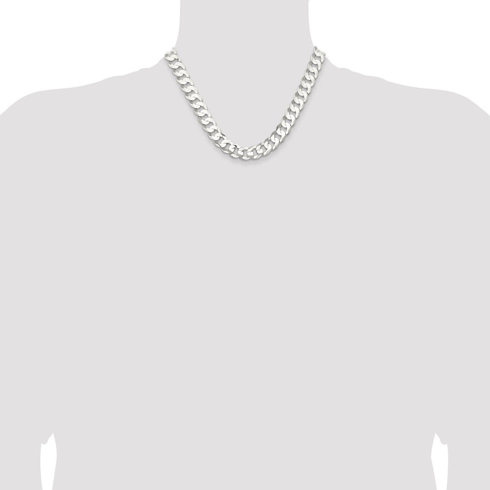 18 Inch Sterling Silver 11.9mm Concave Beveled Curb Chain Necklace