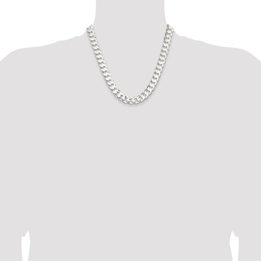 20 Inch Sterling Silver 11.9mm Concave Beveled Curb Chain Necklace