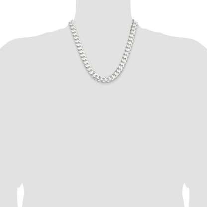 20 Inch Sterling Silver 11.9mm Concave Beveled Curb Chain Necklace
