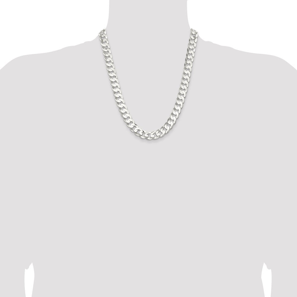 22 Inch Sterling Silver 11.9mm Concave Beveled Curb Chain Necklace