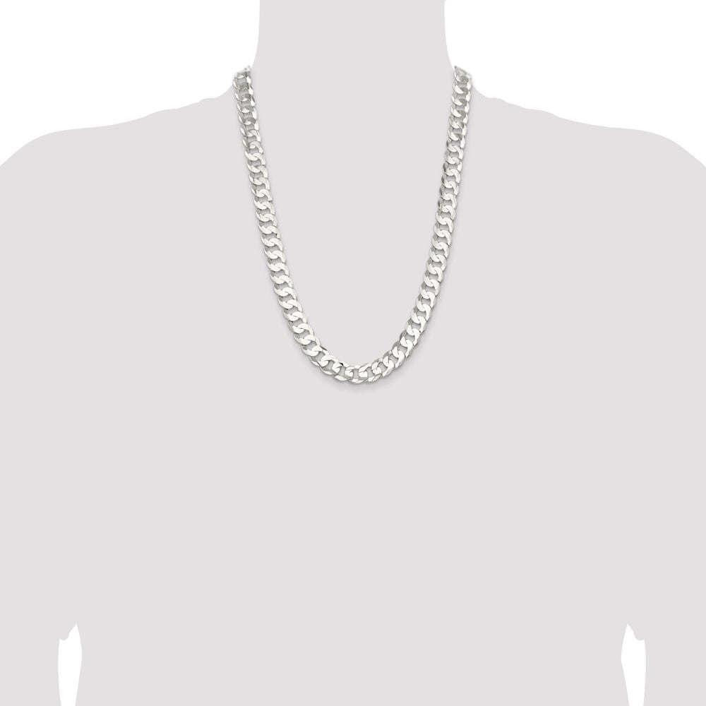 24 Inch Sterling Silver 11.9mm Concave Beveled Curb Chain Necklace