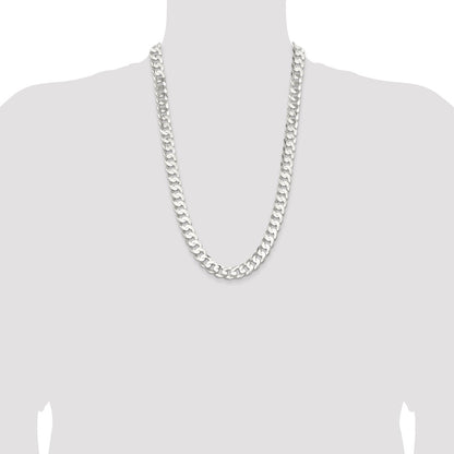 26 Inch Sterling Silver 11.9mm Concave Beveled Curb Chain Necklace