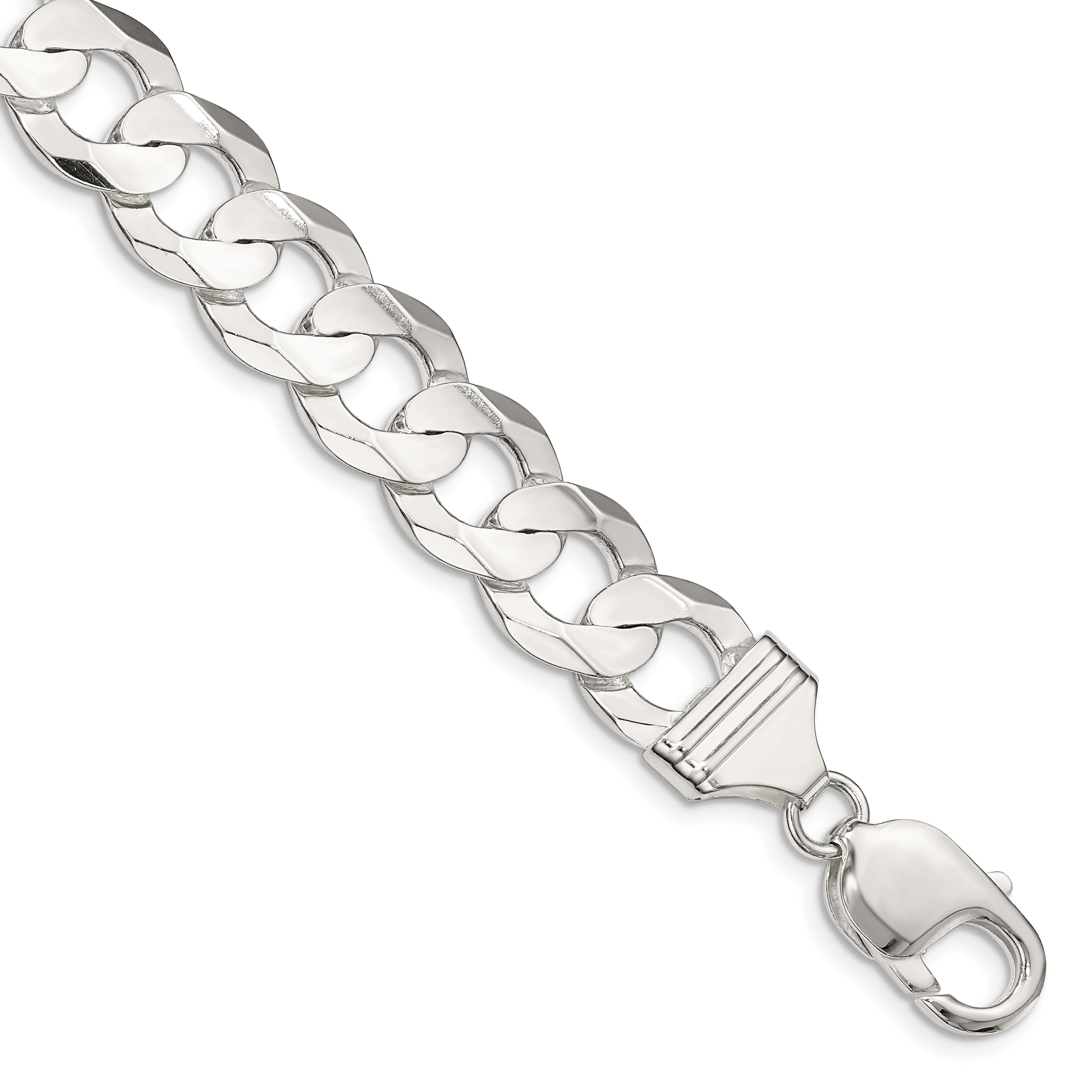 7 Inch Sterling Silver 11.9mm Concave Beveled Curb Chain