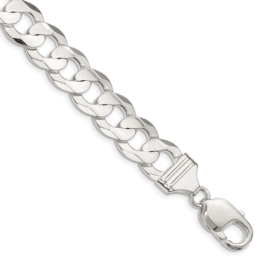 7 Inch Sterling Silver 11.9mm Concave Beveled Curb Chain