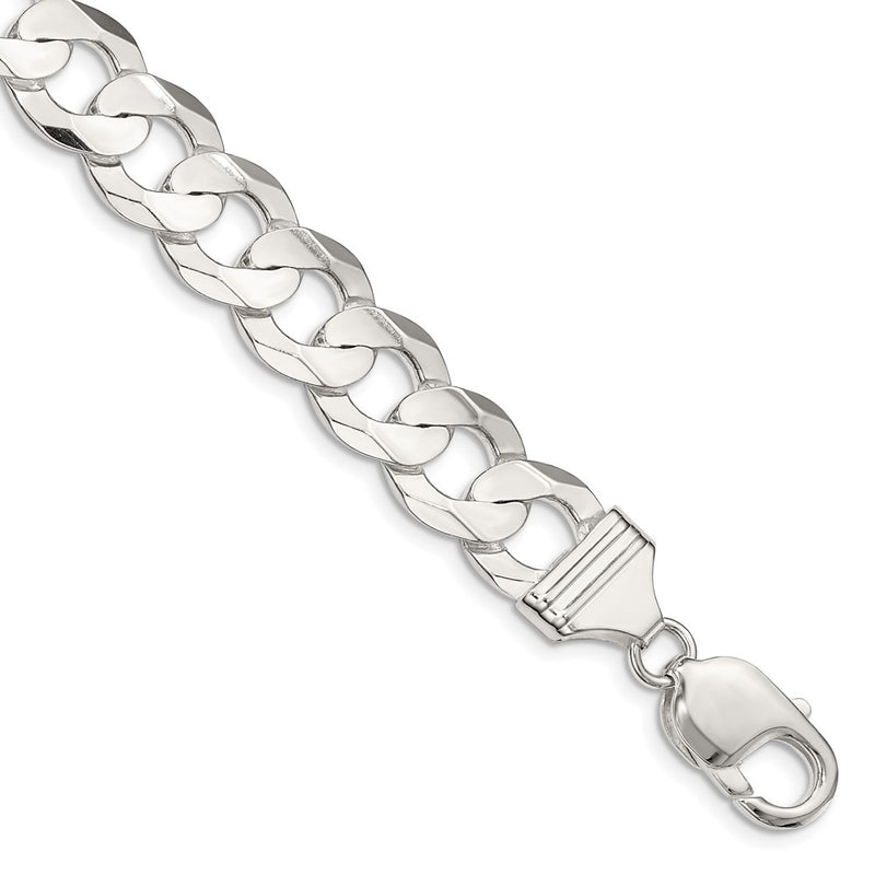 9 Inch Sterling Silver 11.9mm Concave Beveled Curb Chain Bracelet