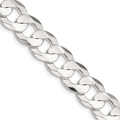 22 Inch Sterling Silver 11.9mm Concave Beveled Curb Chain Necklace