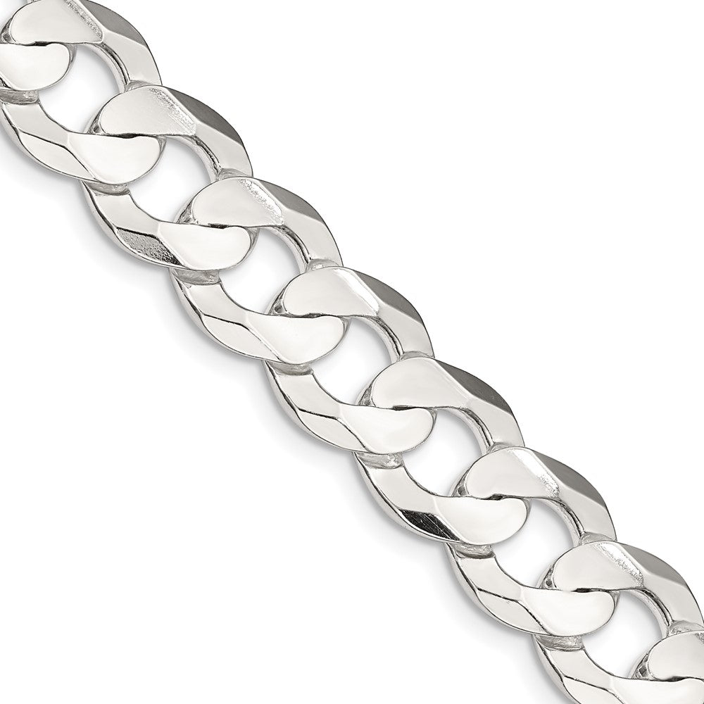 26 Inch Sterling Silver 11.9mm Concave Beveled Curb Chain Necklace