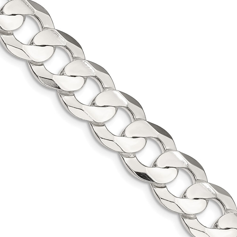 30 Inch Sterling Silver 11.9mm Concave Beveled Curb Chain Necklace